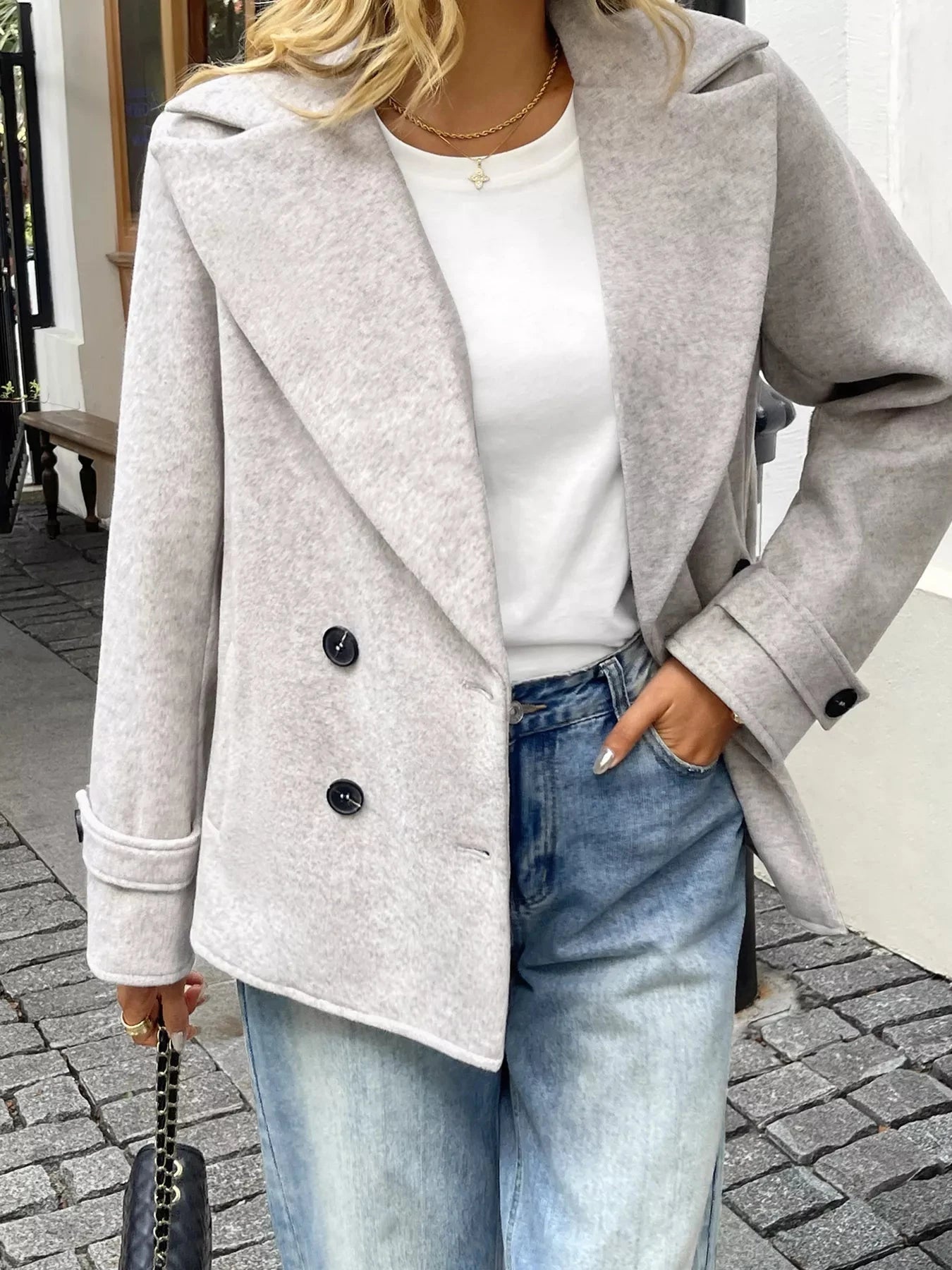 Wool Blend Double-Breasted Jacket Simply Love