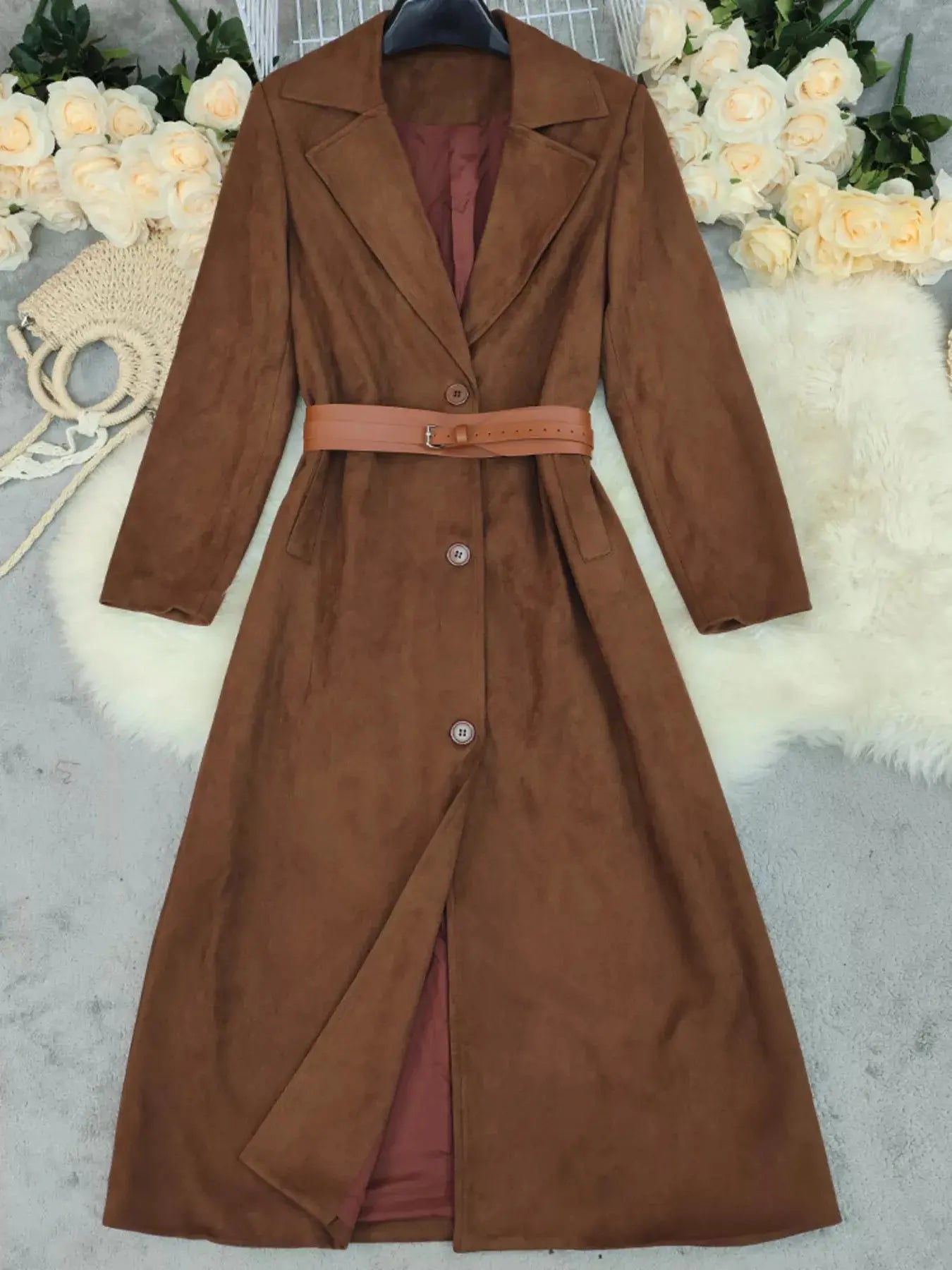 Lapel Collar Longline Outerwear Simply Love