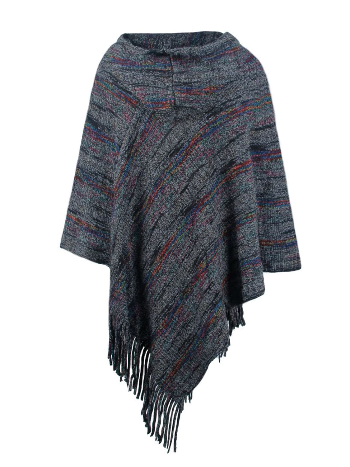 Fringe Hem Hooded Poncho.