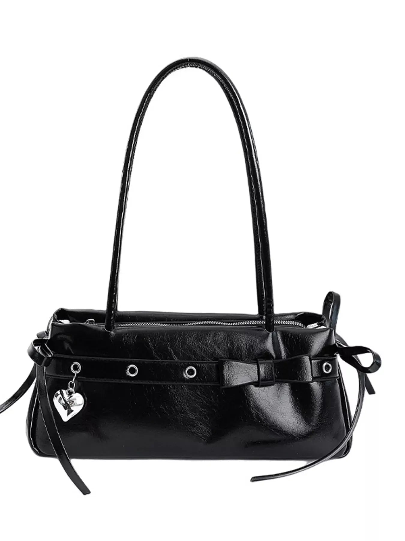 PU Leather Small Shoulder Bag With Heart Charm Elegant Tote Simply Love