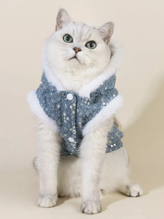 Sequin Pet Coat with Fur Trim Simply Love