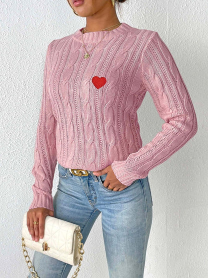 Cozy cable-knit heart sweater with long sleeves