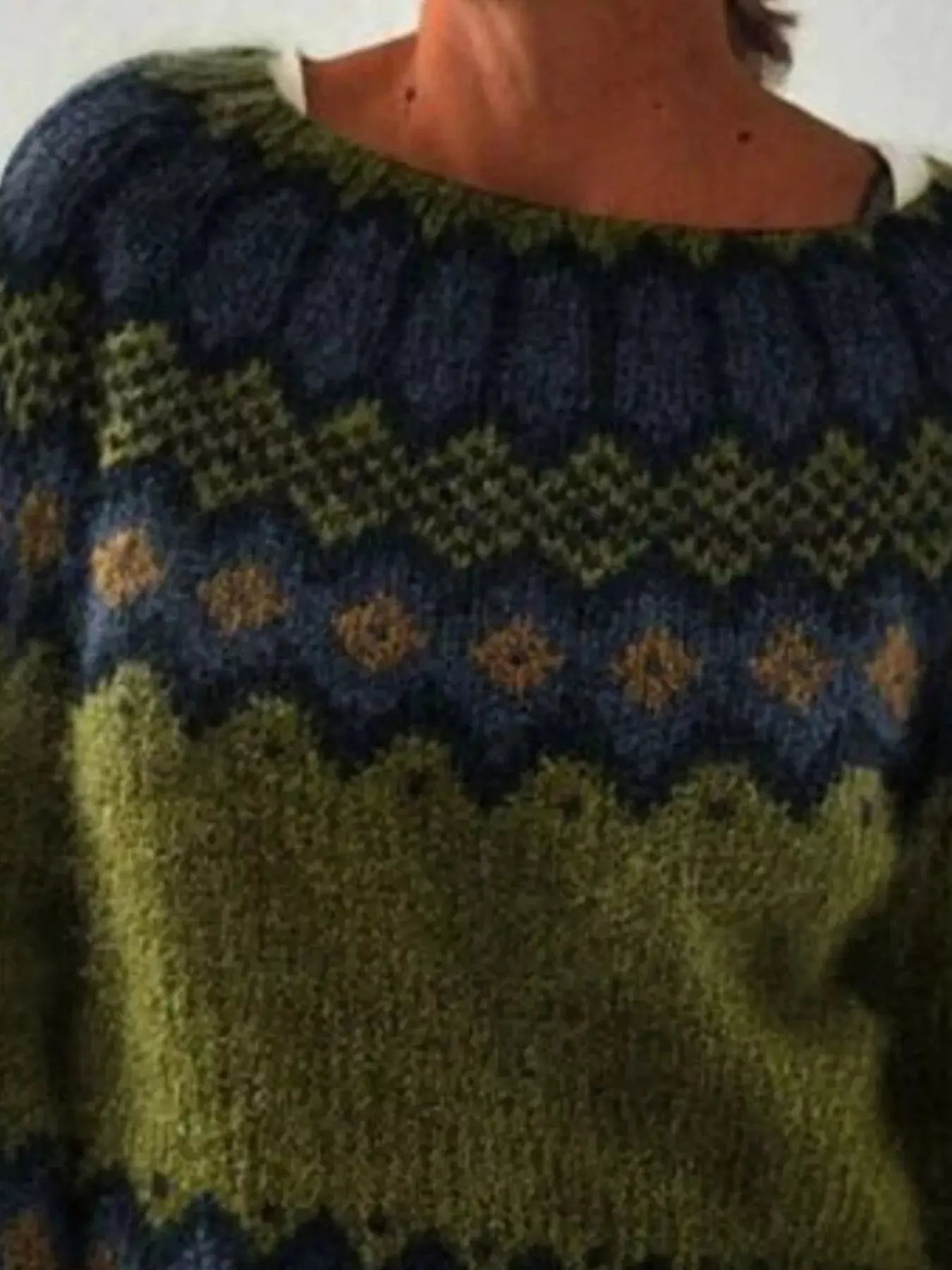 Full Size Vintage Patterned Round Neck Sweater Plus Size Simply Love