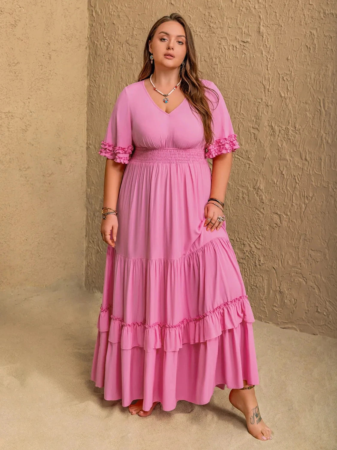 Pink Ruffle Charm Smocked Maxi Dress – Plus Size Coco’s Tee Boutique