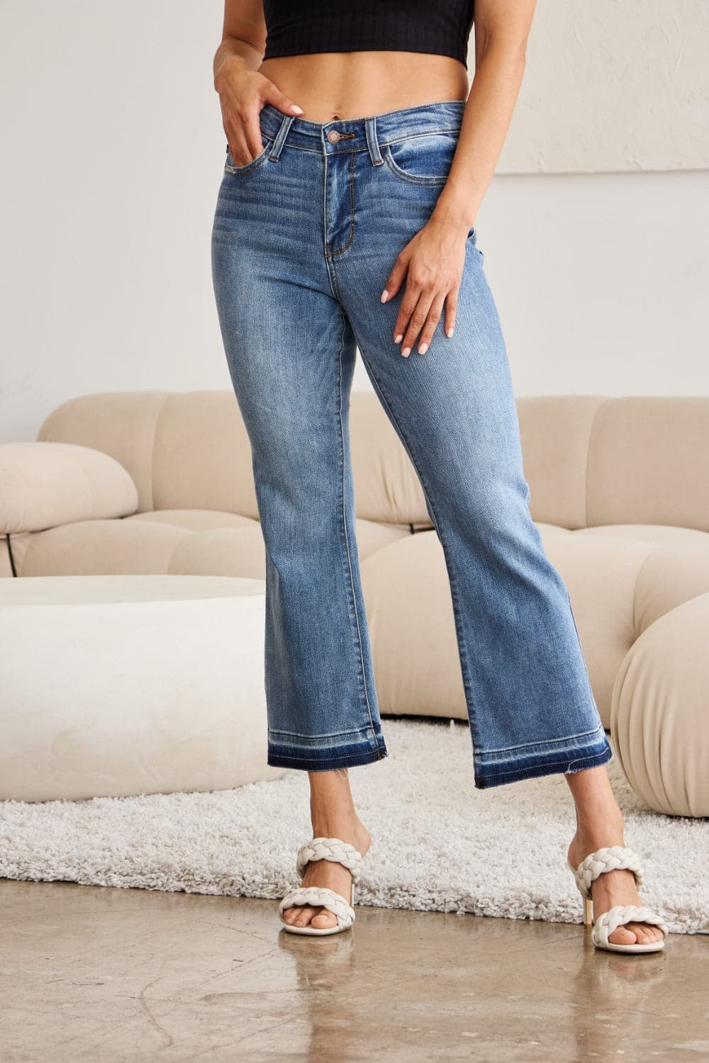 Judy Blue Full Size Release Hem Cropped Bootcut Jeans.