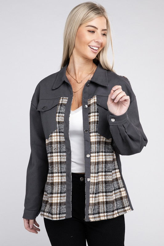 Plaid Patchwork Pockets Jacket