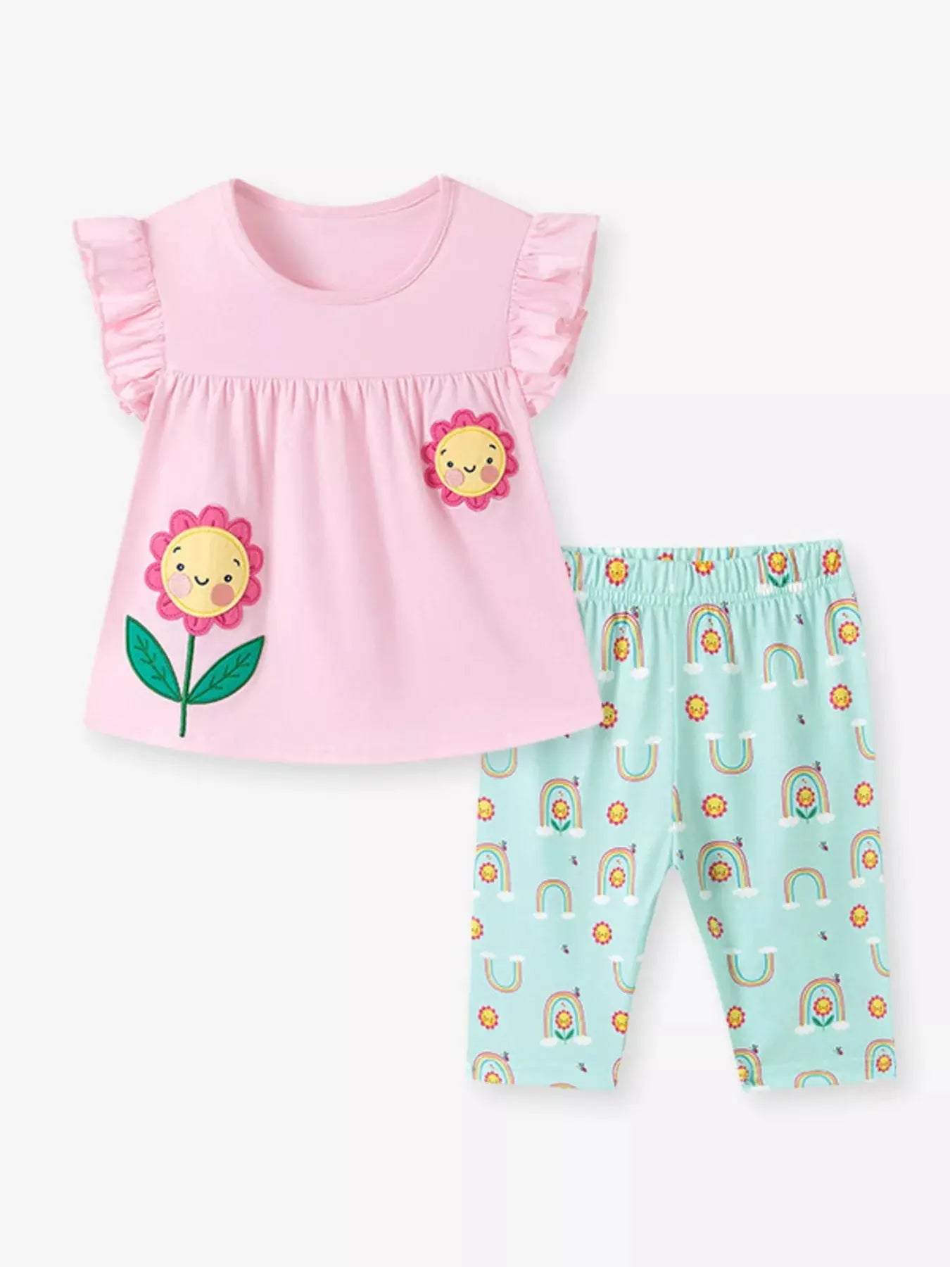 Children's Flower Appliqué Top & Rainbow Print Capri Set Simply Love