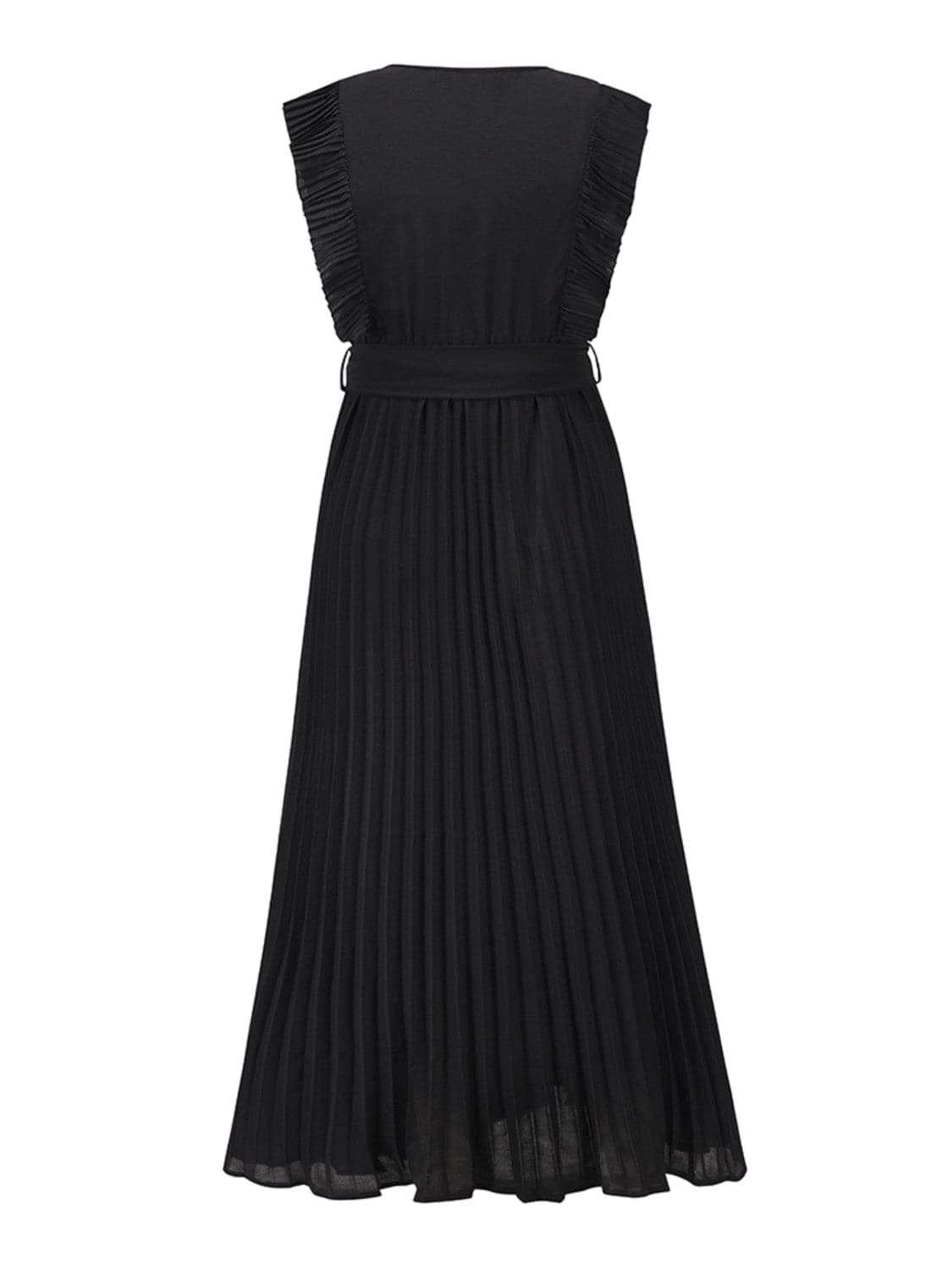 Tied Surplice Cap Sleeve Pleated Dress.