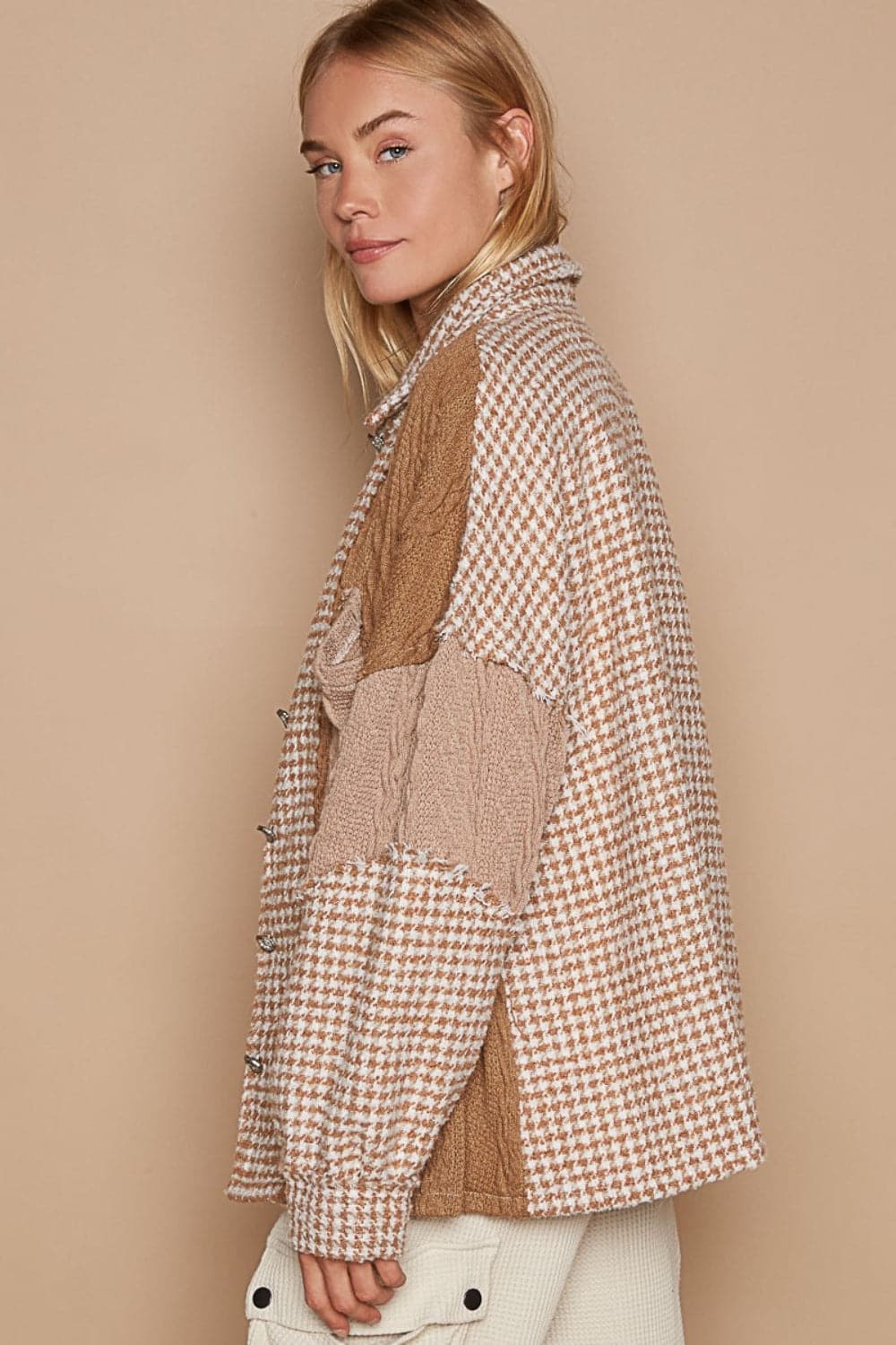 Houndstooth cable knit shacket