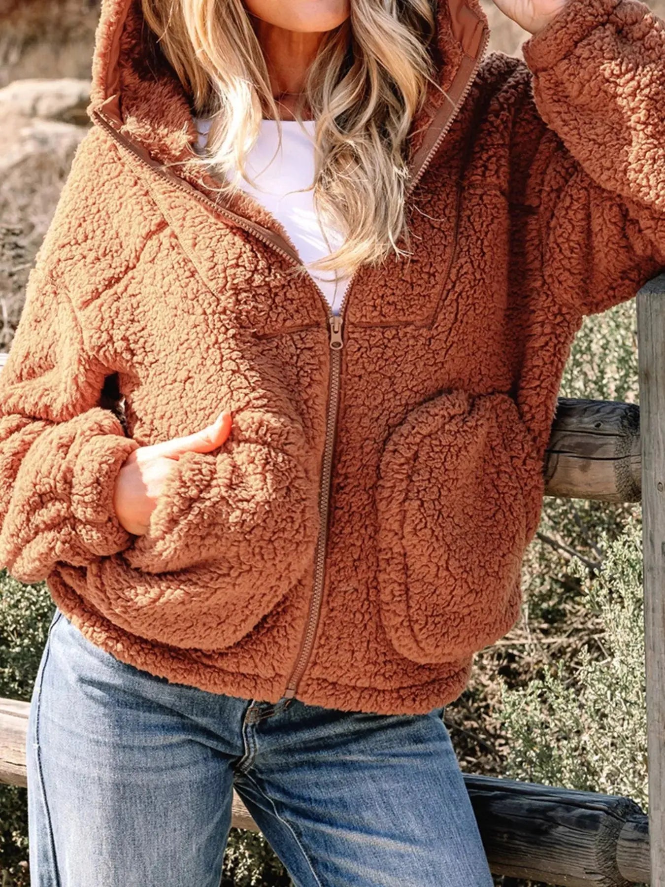 Zip Up Hooded Sherpa Jacket Simply Love