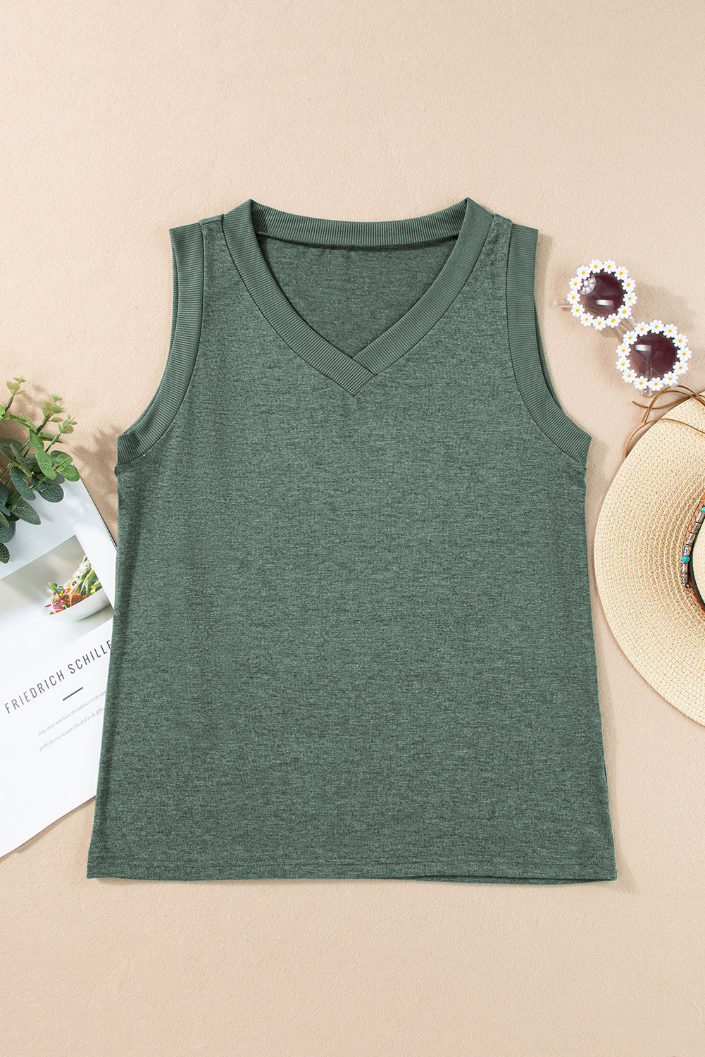 Chic mist green ribbed tank top