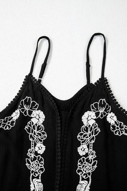 Floral Ruffled Hem Embroidery Cami