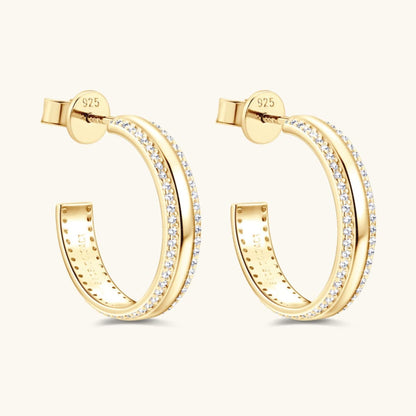 925 Sterling Silver Inlaid Moissanite C-Hoop Earrings.