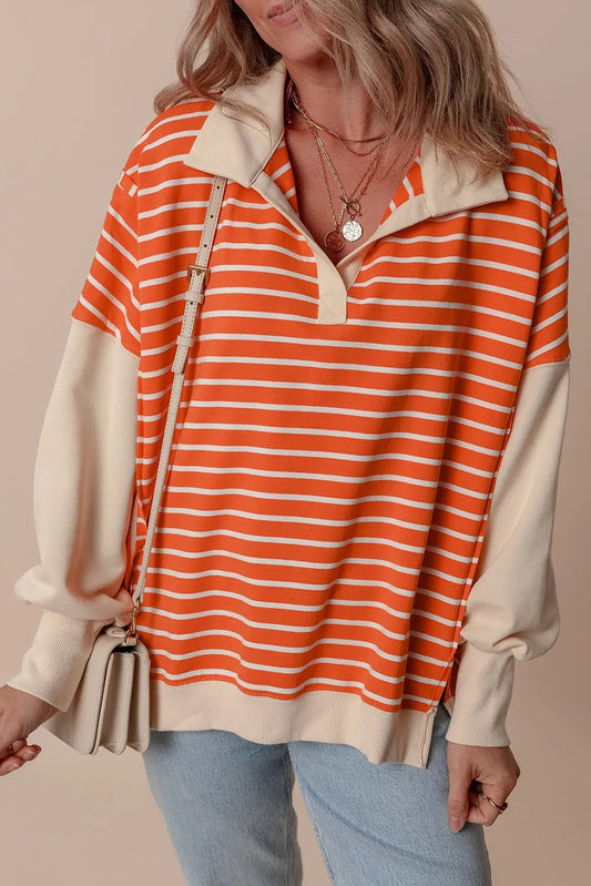 Alaina Loose Fit Color Block Striped Sweatshirt - Love Salve 