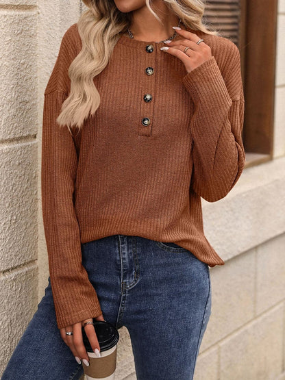 Half Button Long Sleeve T-Shirt.