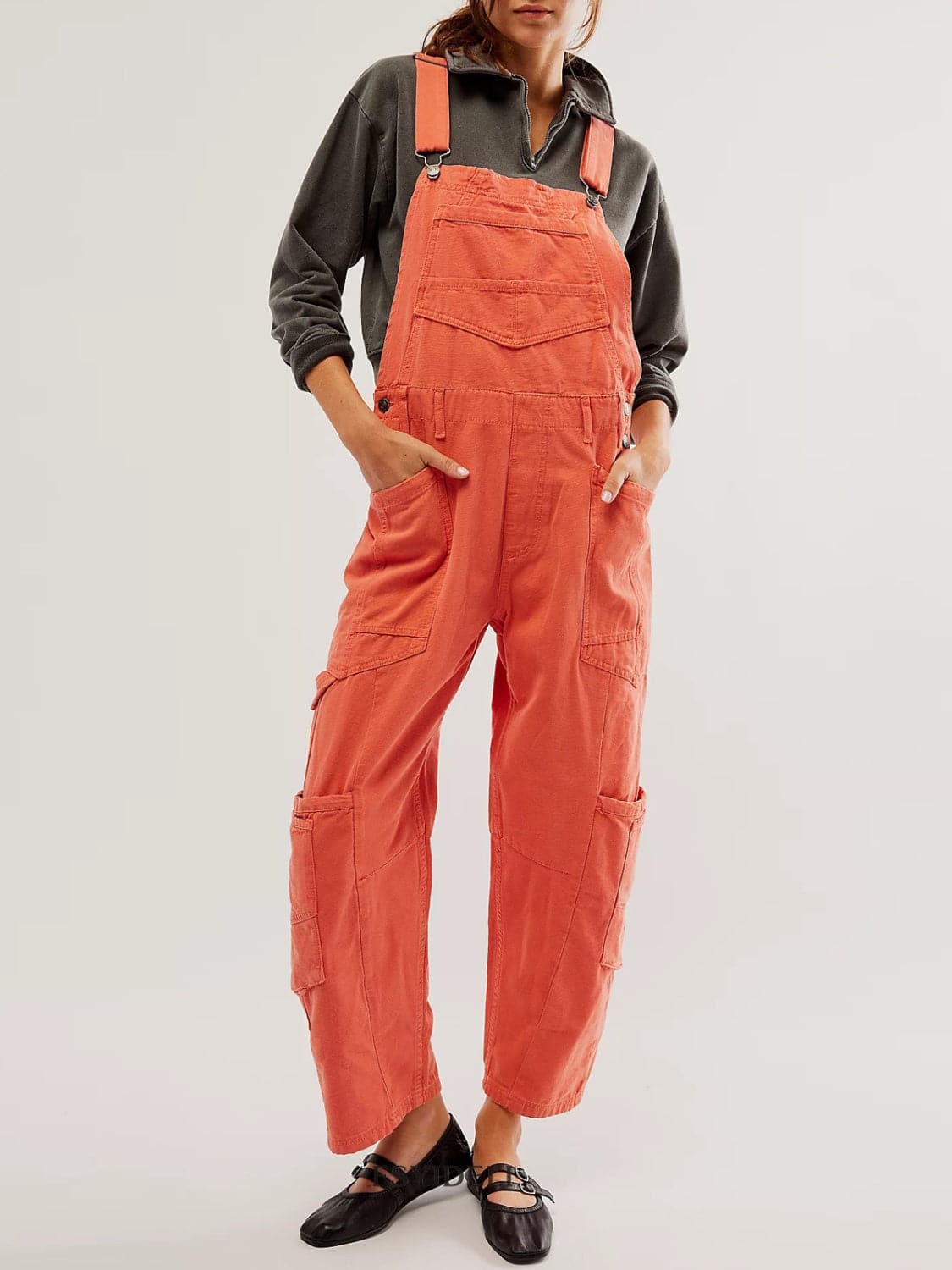 Pocketed Wide Strap Denim Overalls.