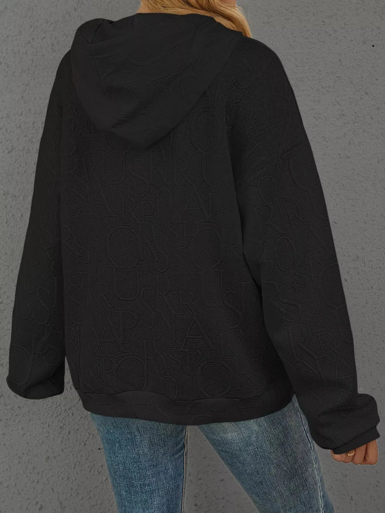 Full Size Embossed Lettering Casual Hoodie Plus Size Simply Love