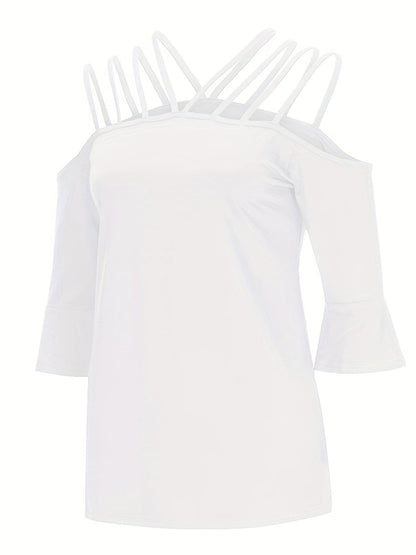 Full Size Cold Shoulder Three-Quarter Sleeve Blouse.