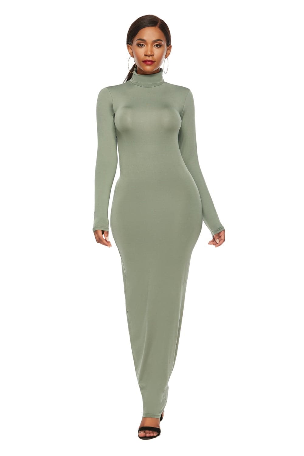 Mock Neck Long Sleeve Maxi Slim Dress.