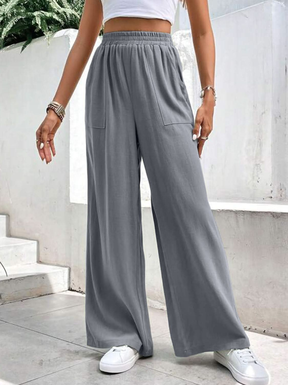 High-Rise Wide-Leg Trousers with Functional Pockets