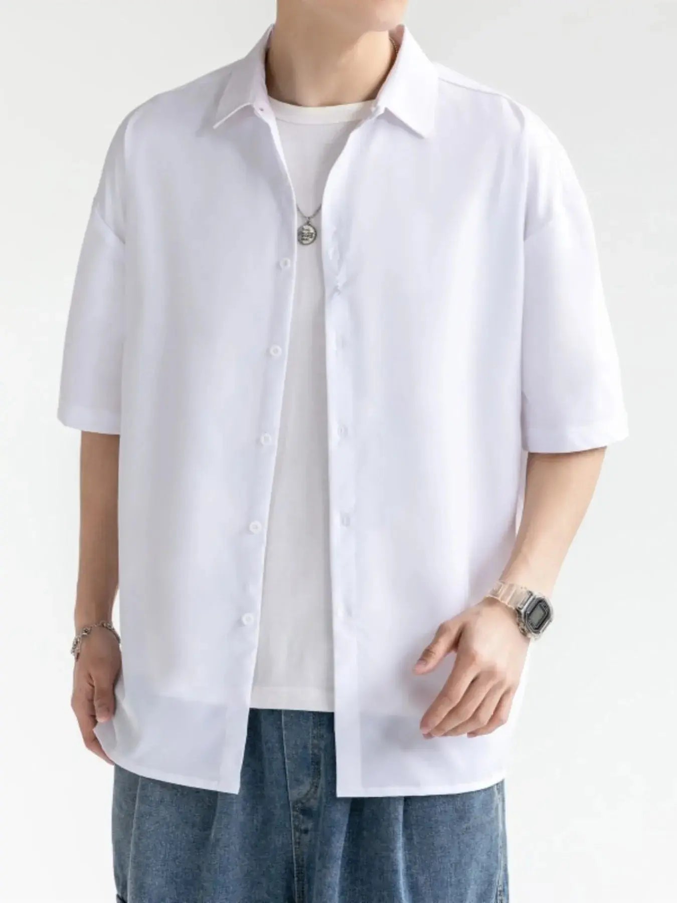 Men's Plus Size Solid Color Casual Short Sleeve Shirt Simply Love