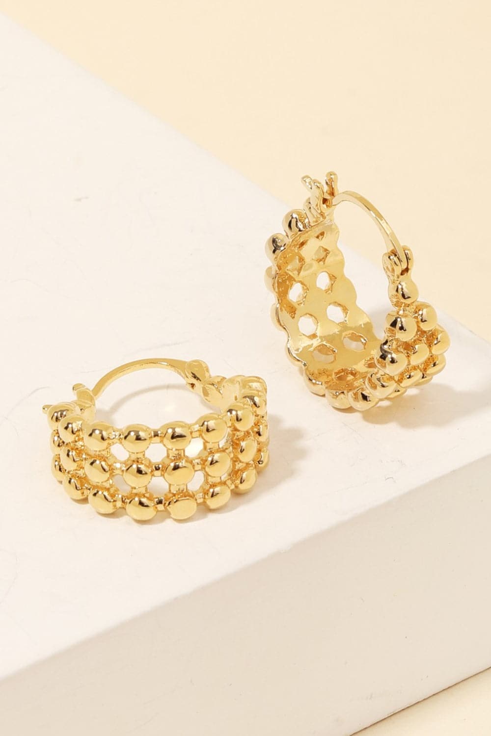 Chic metallic bead hoop earrings with pincatch detail