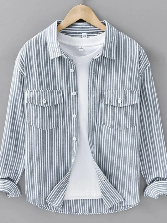 Men's Plus Size Striped Casual Long Sleeve Shirt Simply Love