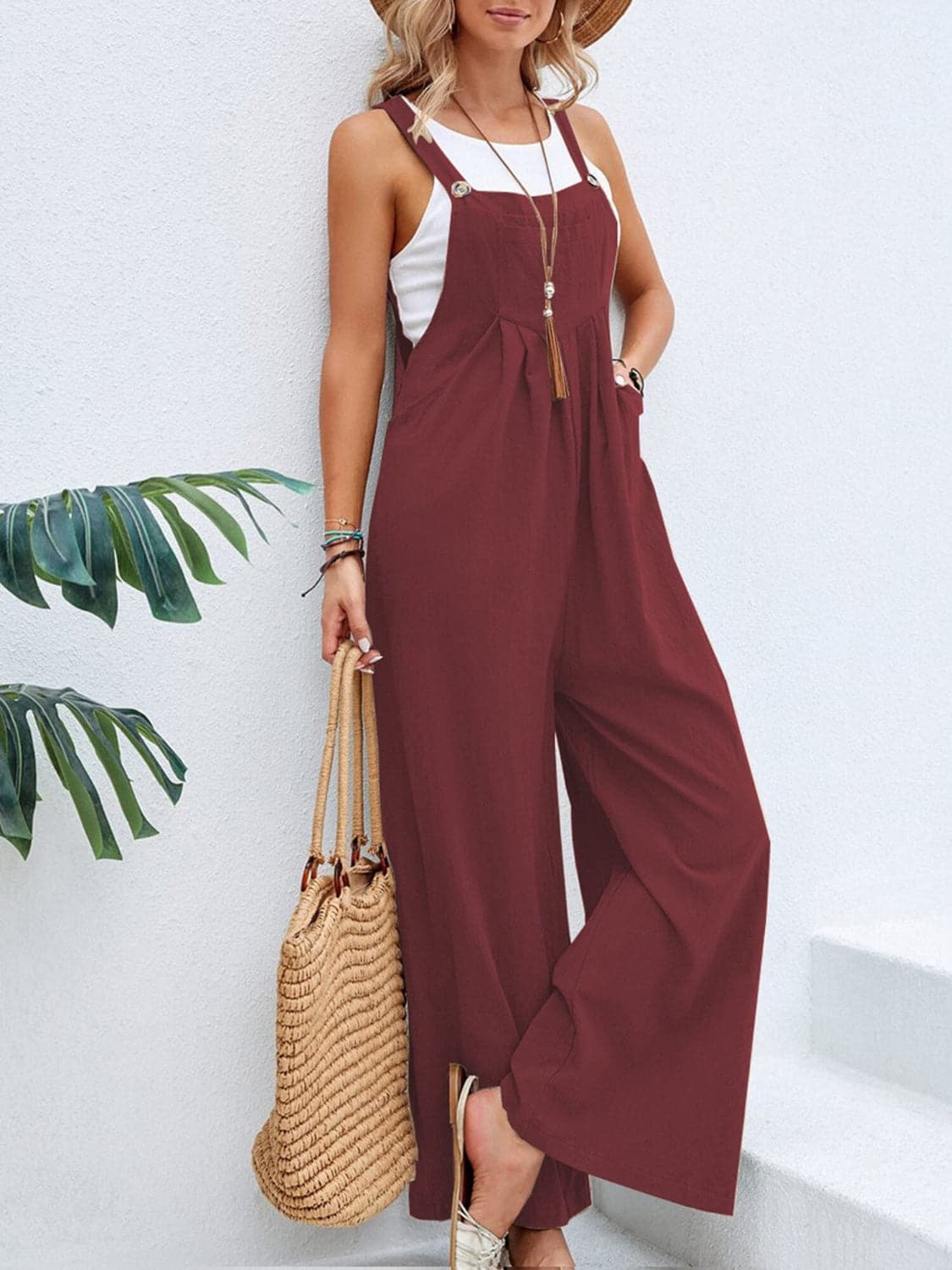 Full Size Square Neck Wide Strap Overalls.