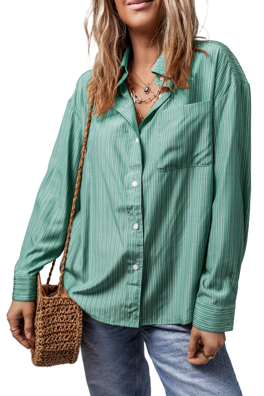 Striped Button Up Long Sleeve Shirt.