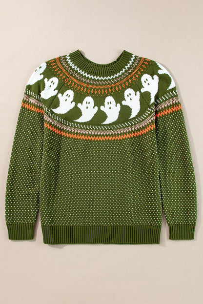 Jungle Green Spooky Ghost Drop Shoulder Sweater