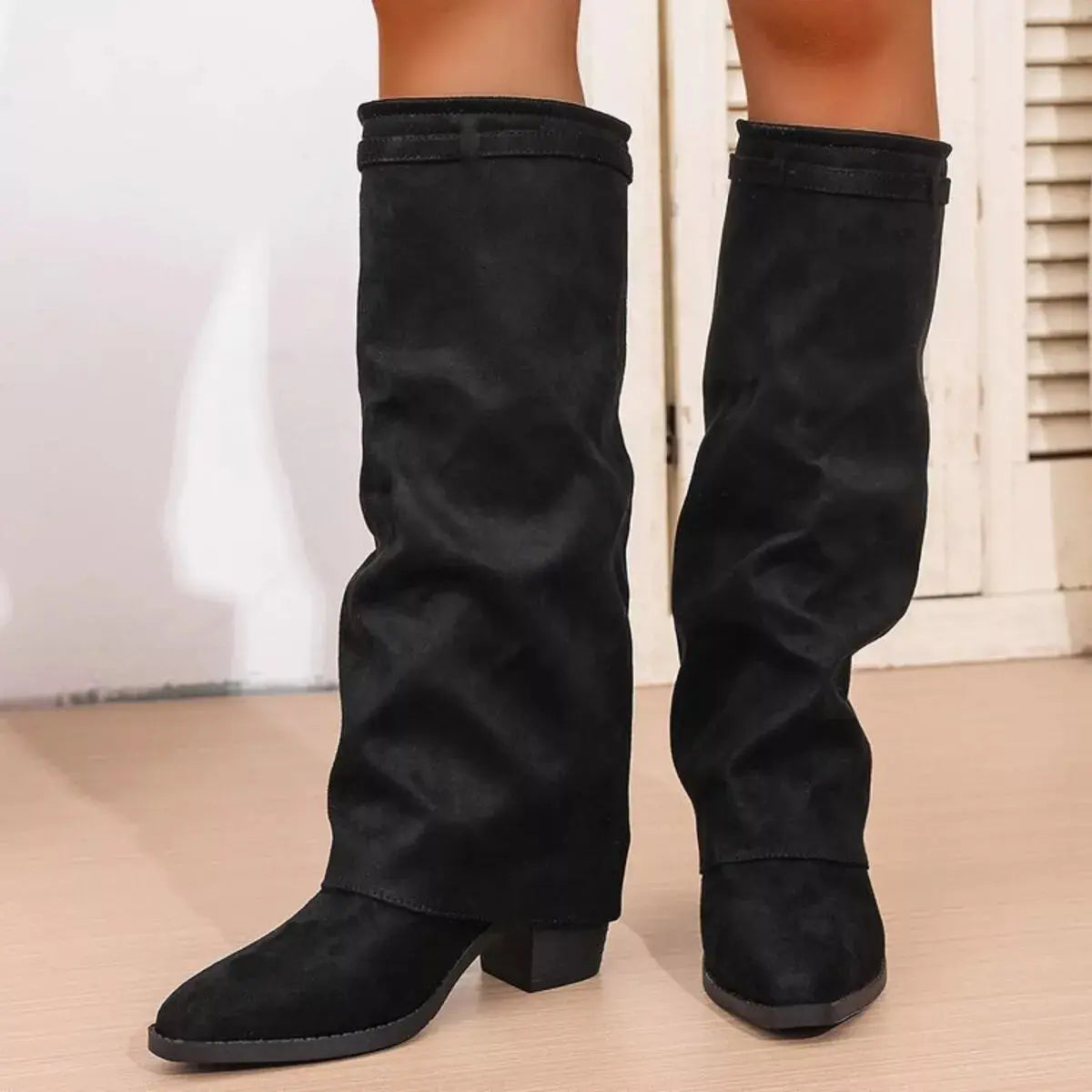 Point Toe Block Heels Boots Simply Love