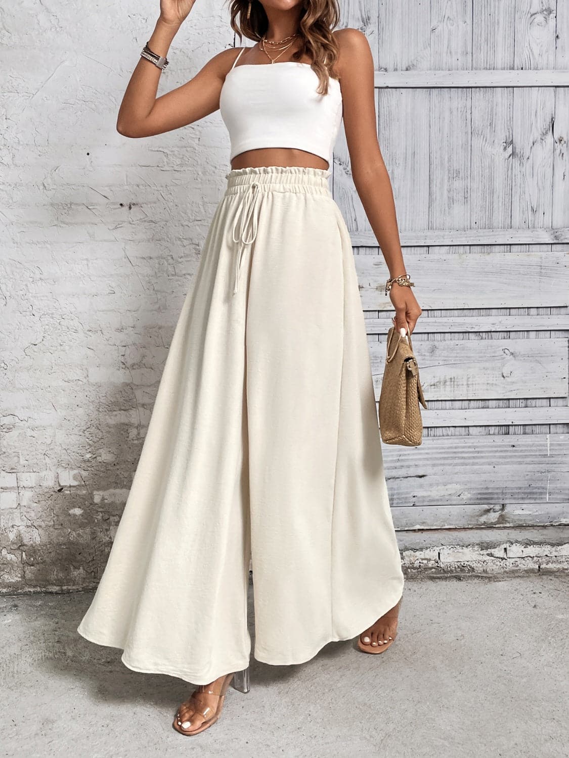 Tied High Waist Wide Leg Pants.