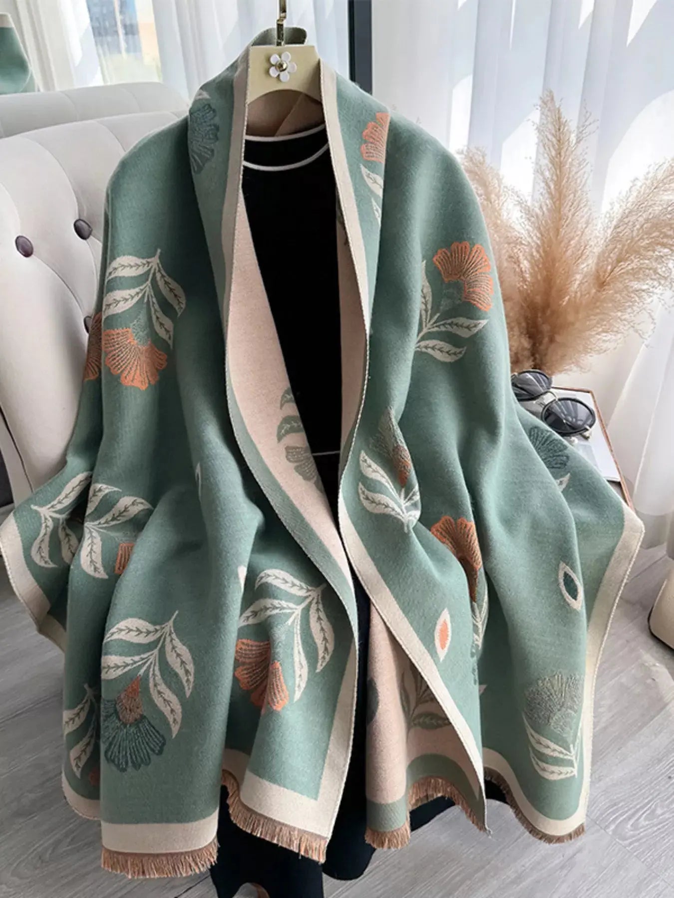 Printed Raw Hem Shawl Simply Love