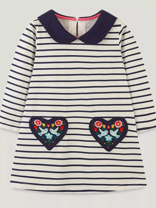 Children's Embroidered Striped Long Sleeve Dress Simply Love
