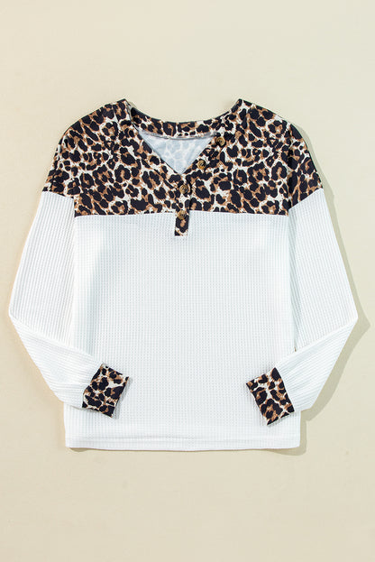 White leopard v-neck knit top