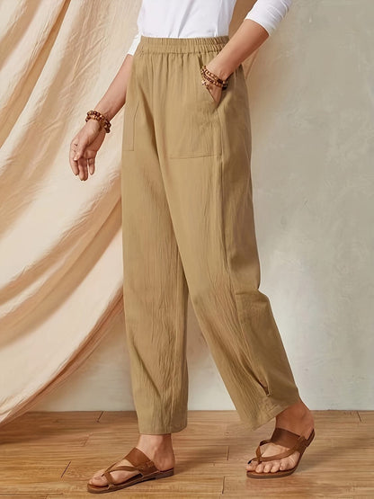 Full Size Elastic Waist Pants with Pockets.