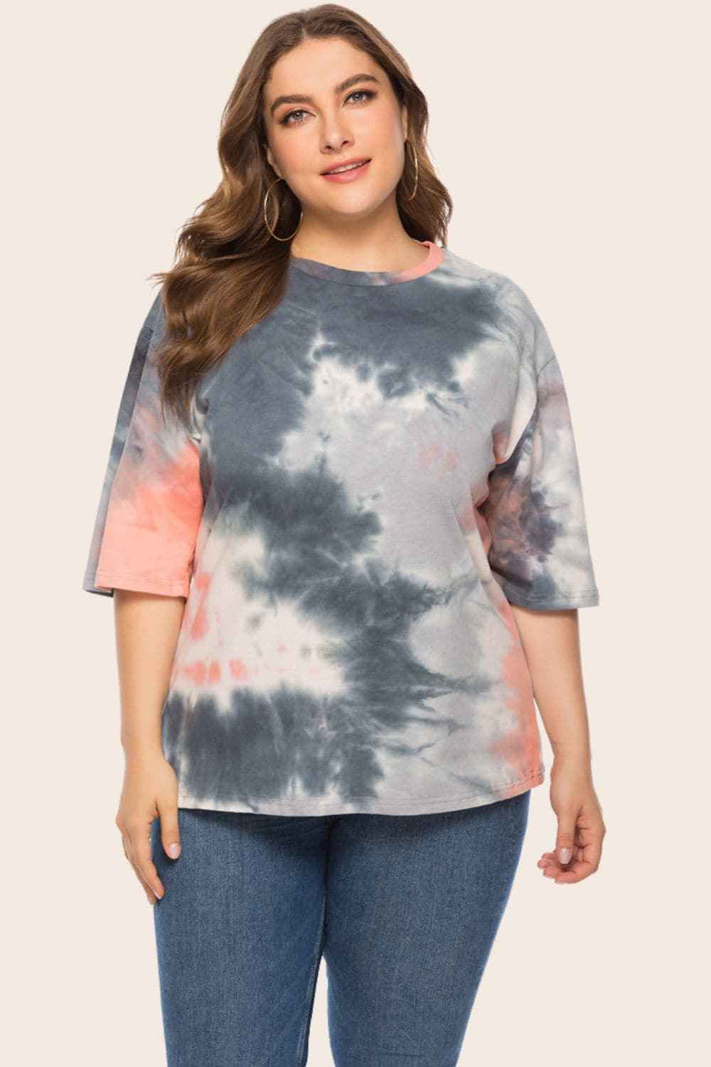 Plus Size Tie-Dye Half Sleeve Tee Shirt.