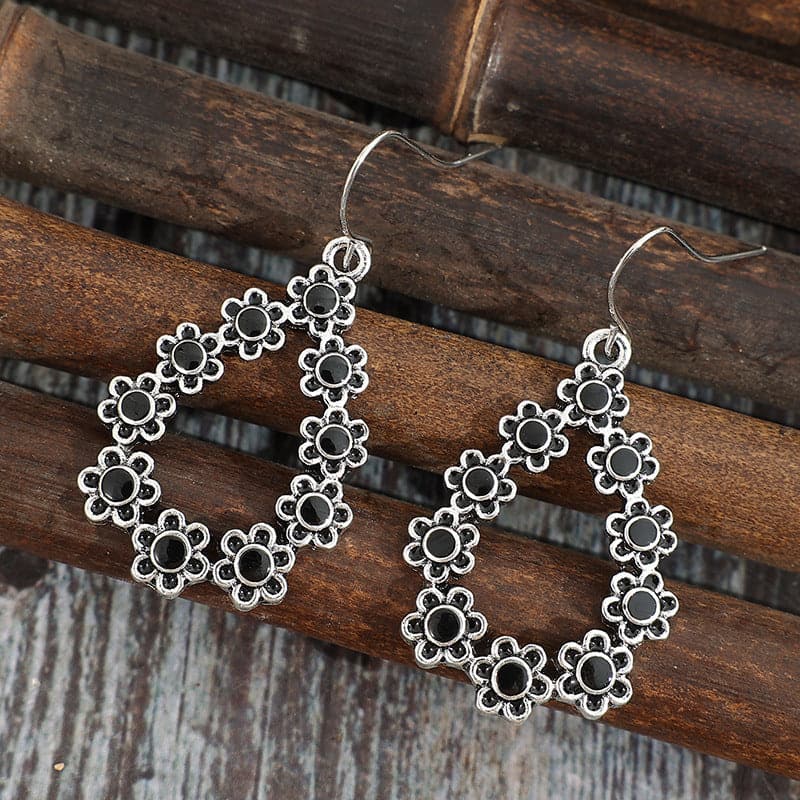 Alloy Flower Teardrop Shape Earrings.