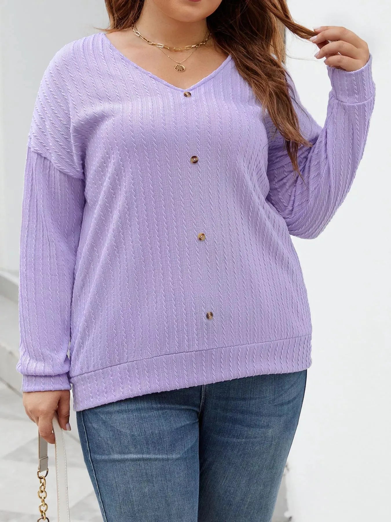 Plus Size V-Neck Dropped Shoulder Blouse Simply Love