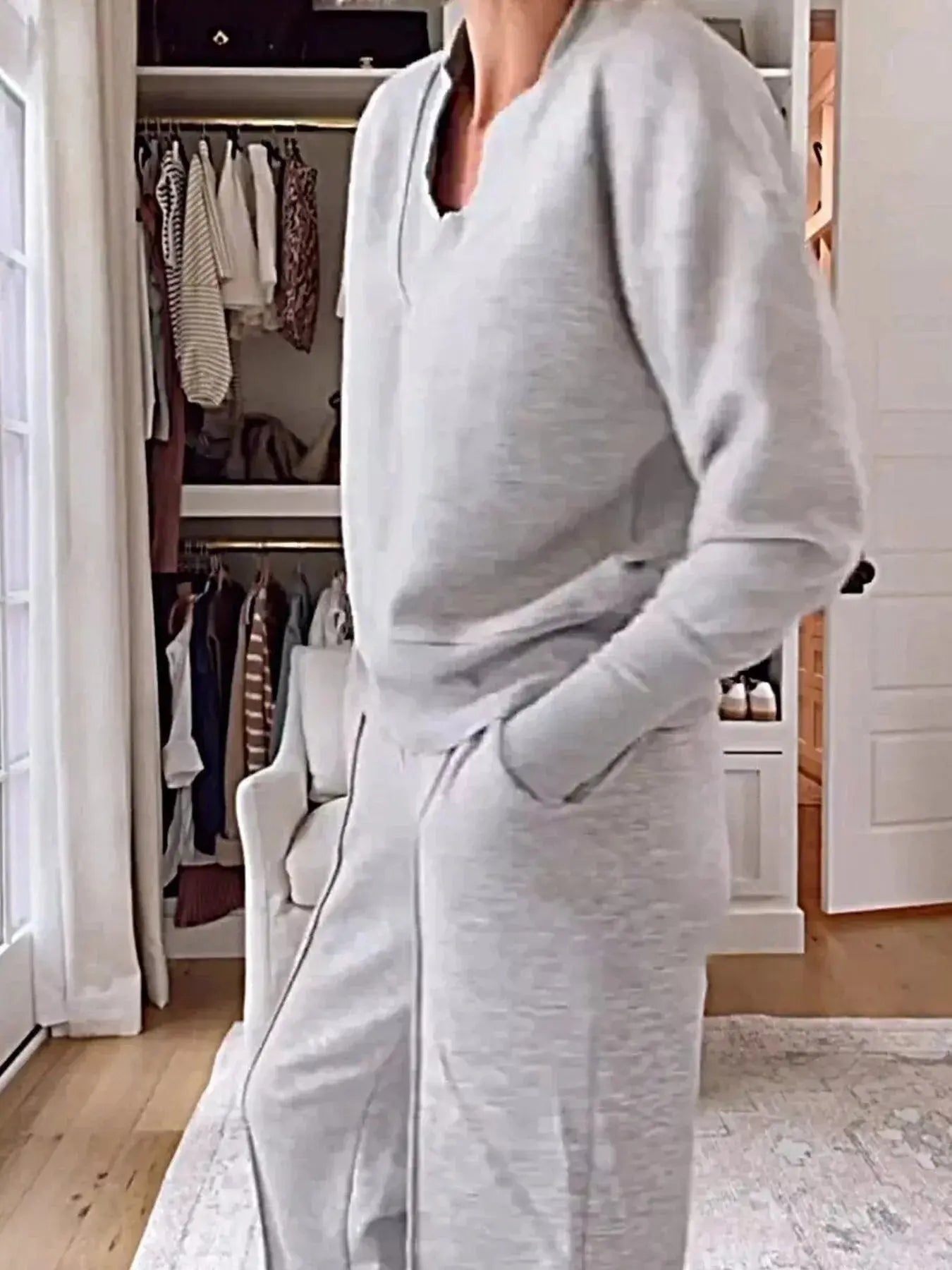 Full Size Cozy V-Neck Top and Pants Set Plus Size Simply Love