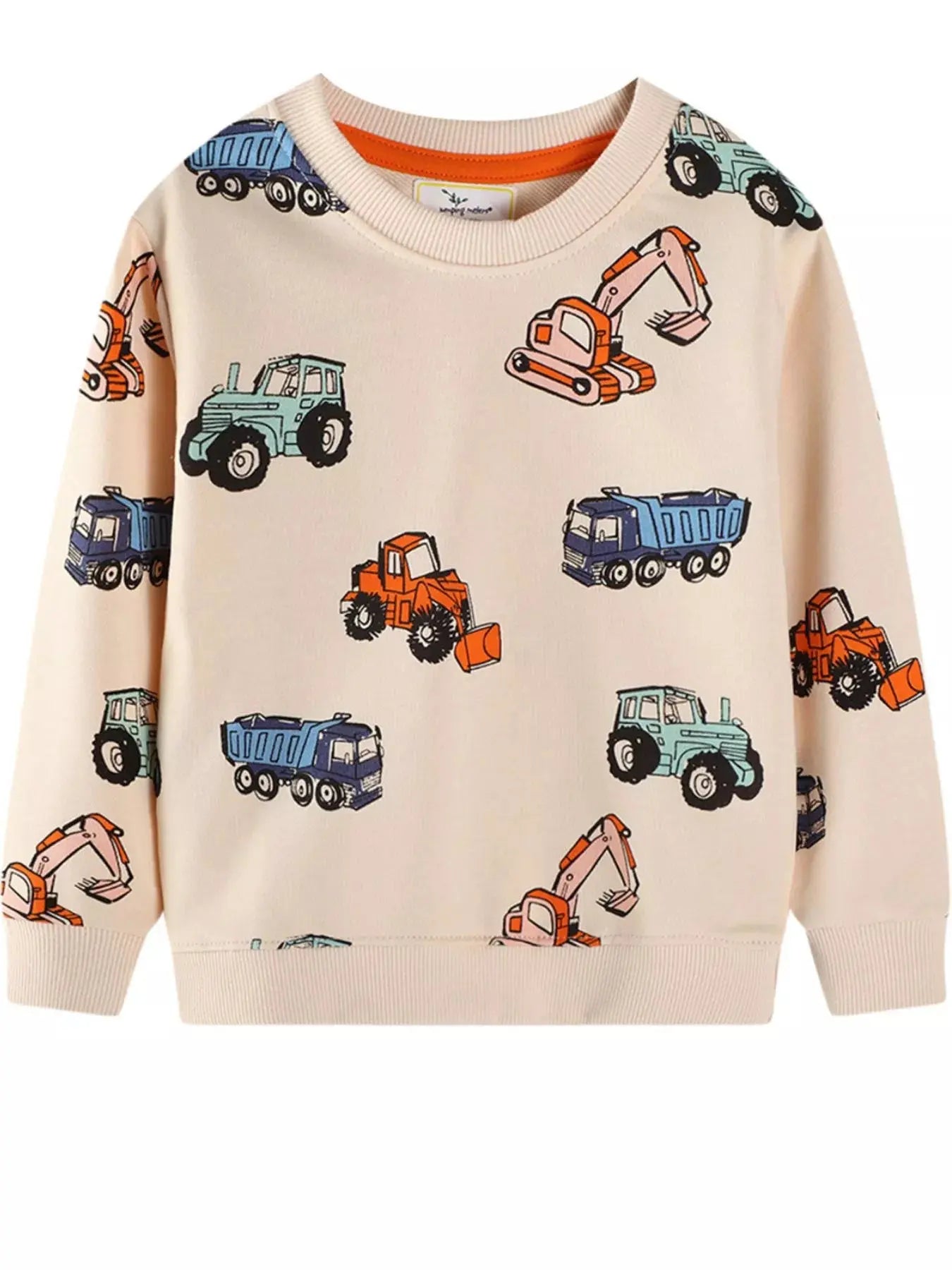 Kids Cotton Blend Construction Vehicle Print Crew Neck Sweatshirt Simply Love