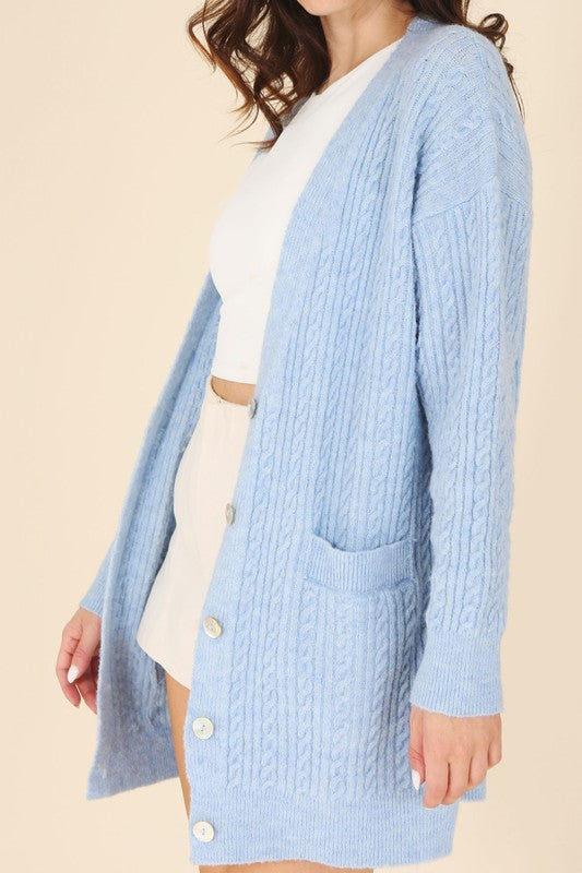 Cozy cable knit cardigan with V-neck design