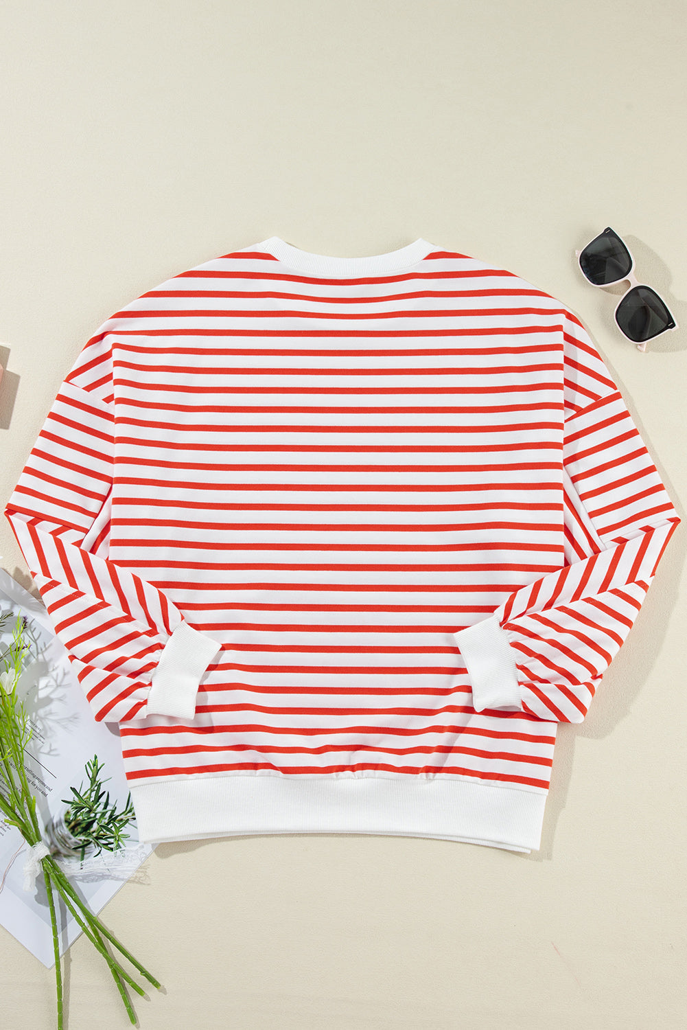 Chic orange stripe oversized crew neck sweatshirt