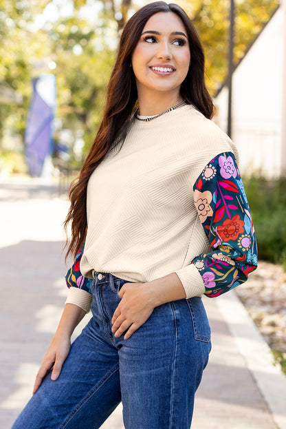 White floral sleeve knit top