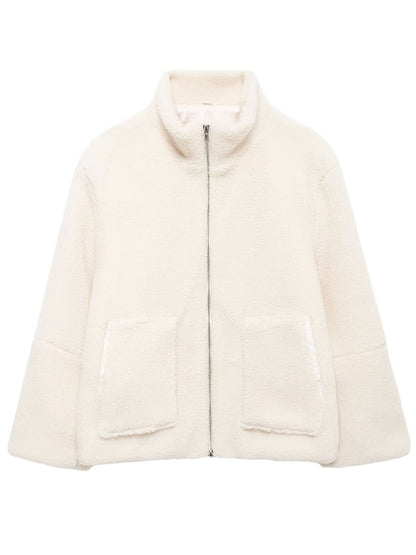 Turtleneck Zip Up Long Sleeve Plush Jacket