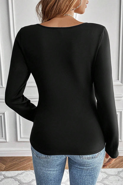 Chic black thermal top with scoop neck and slim fit