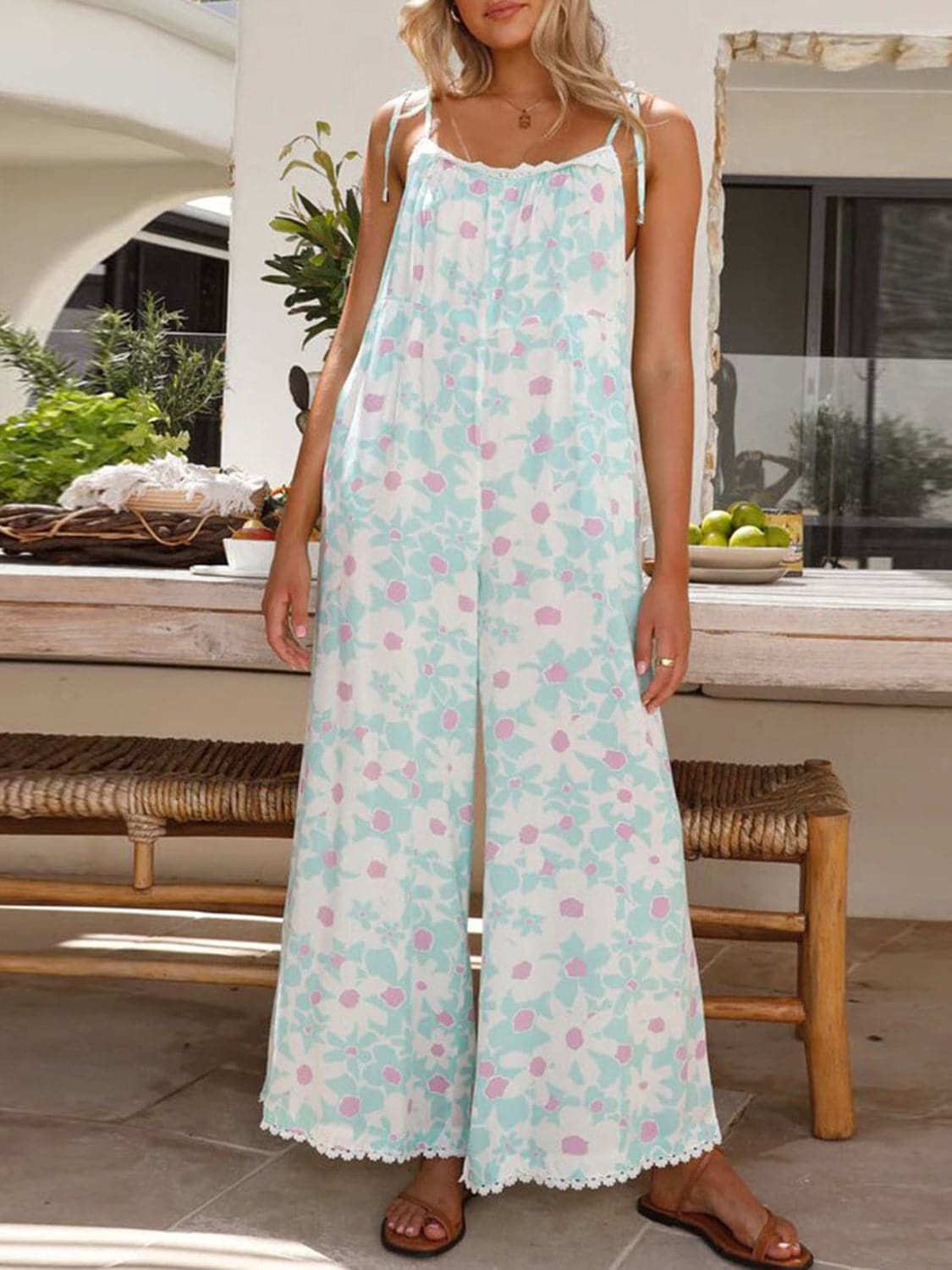 Printed Wide Leg Jumpsuit with Pockets.