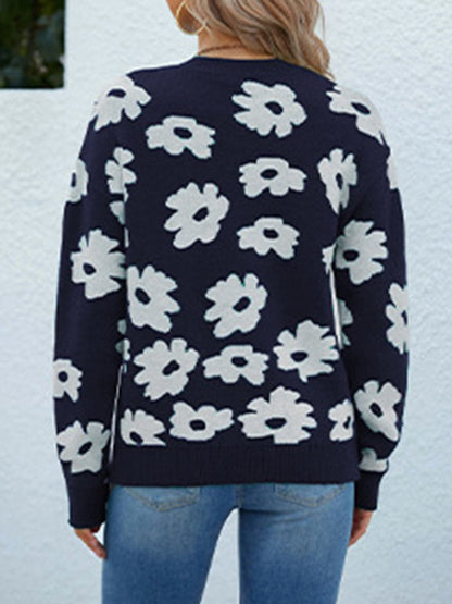 Floral Round Neck Sweater.