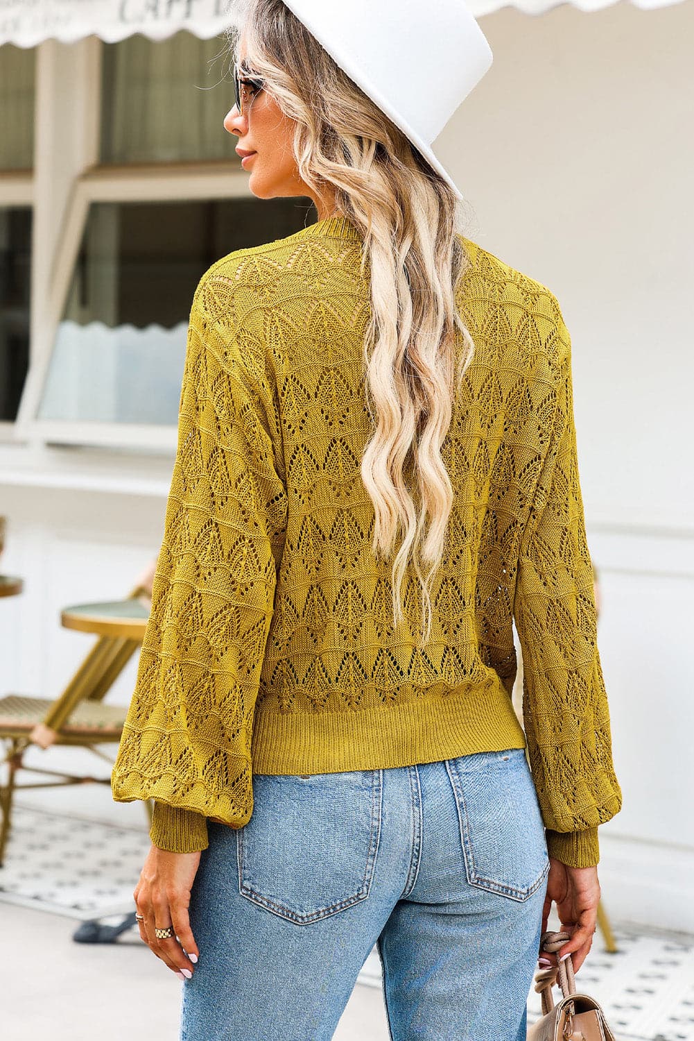 Openwork V-Neck Cardigan.