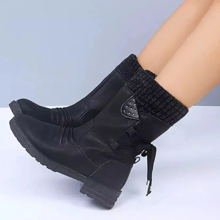 Knitted Cuff Round Toe Boots Simply Love